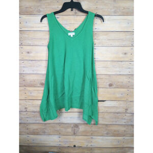 Joseph A Shirt Medium Green Asymmetrical Hem V-Neck Knit Sleeveless